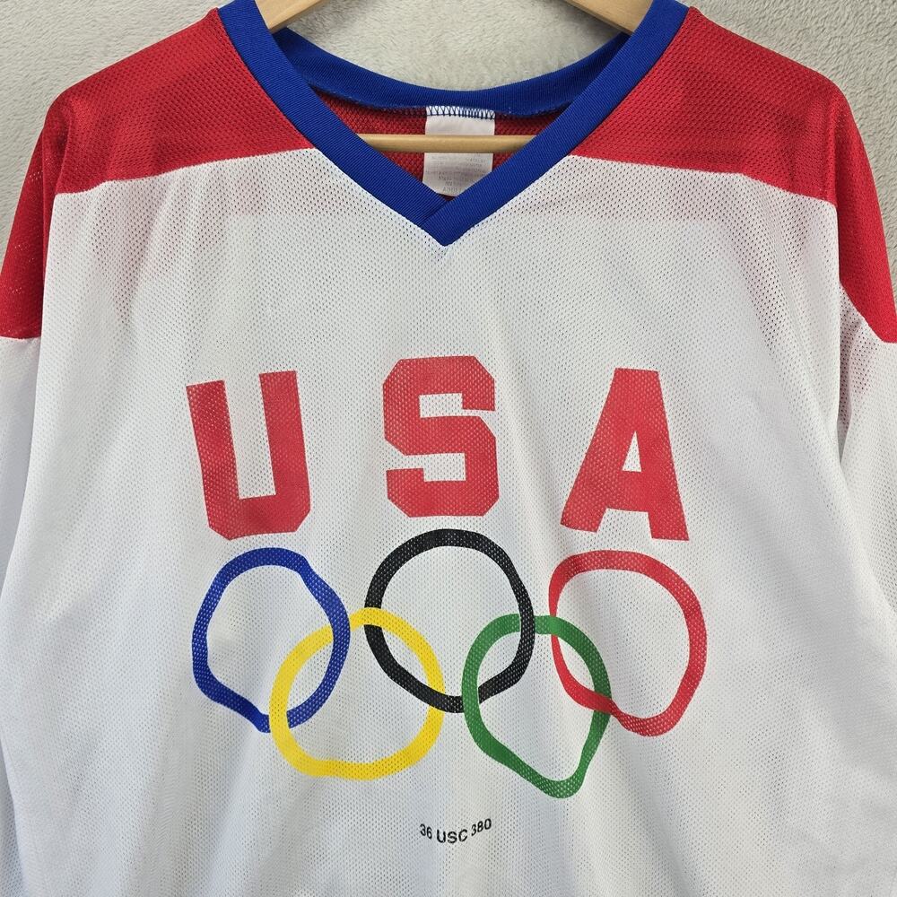 Vintage USA Olympics Hockey Jersey Adult Medium 90s General Mills Made In USA - Picture 3 of 8